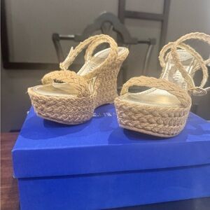 Stuart Weitzman Tan Woven Wedges